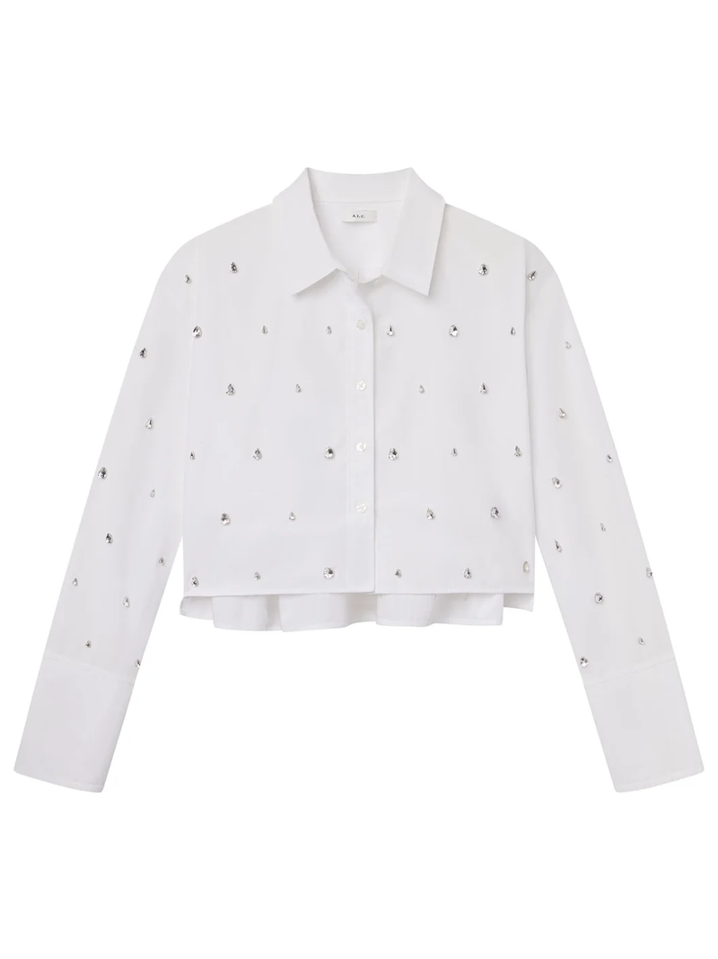 Mackie Embellished Cropped Shirt in White