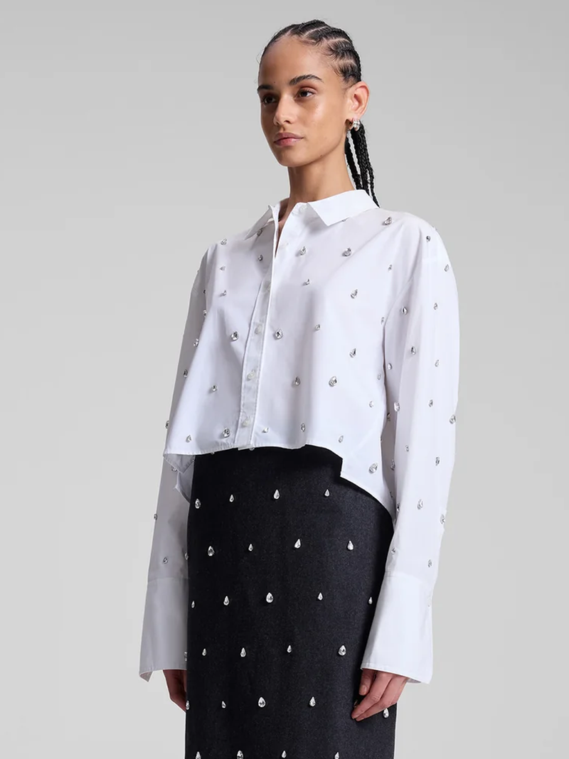 Mackie Embellished Cropped Shirt in White