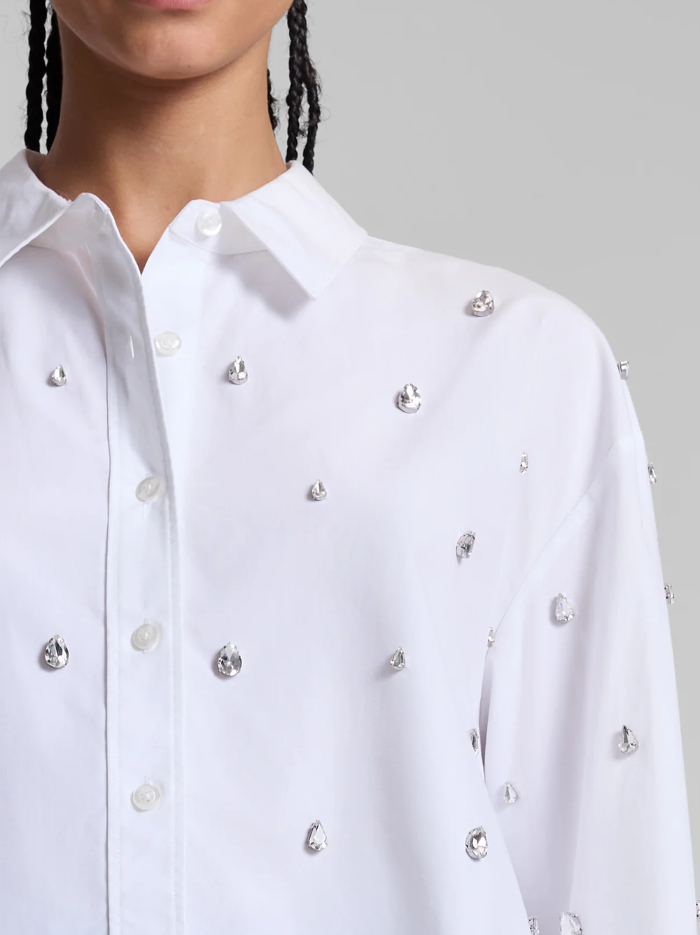 Mackie Embellished Cropped Shirt in White