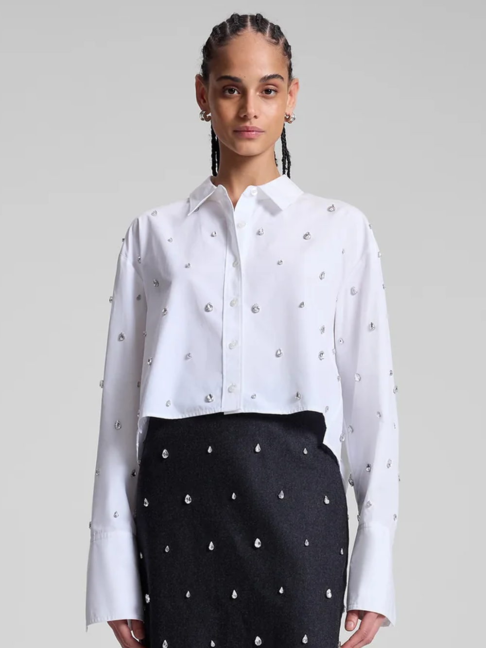 Mackie Embellished Cropped Shirt in White