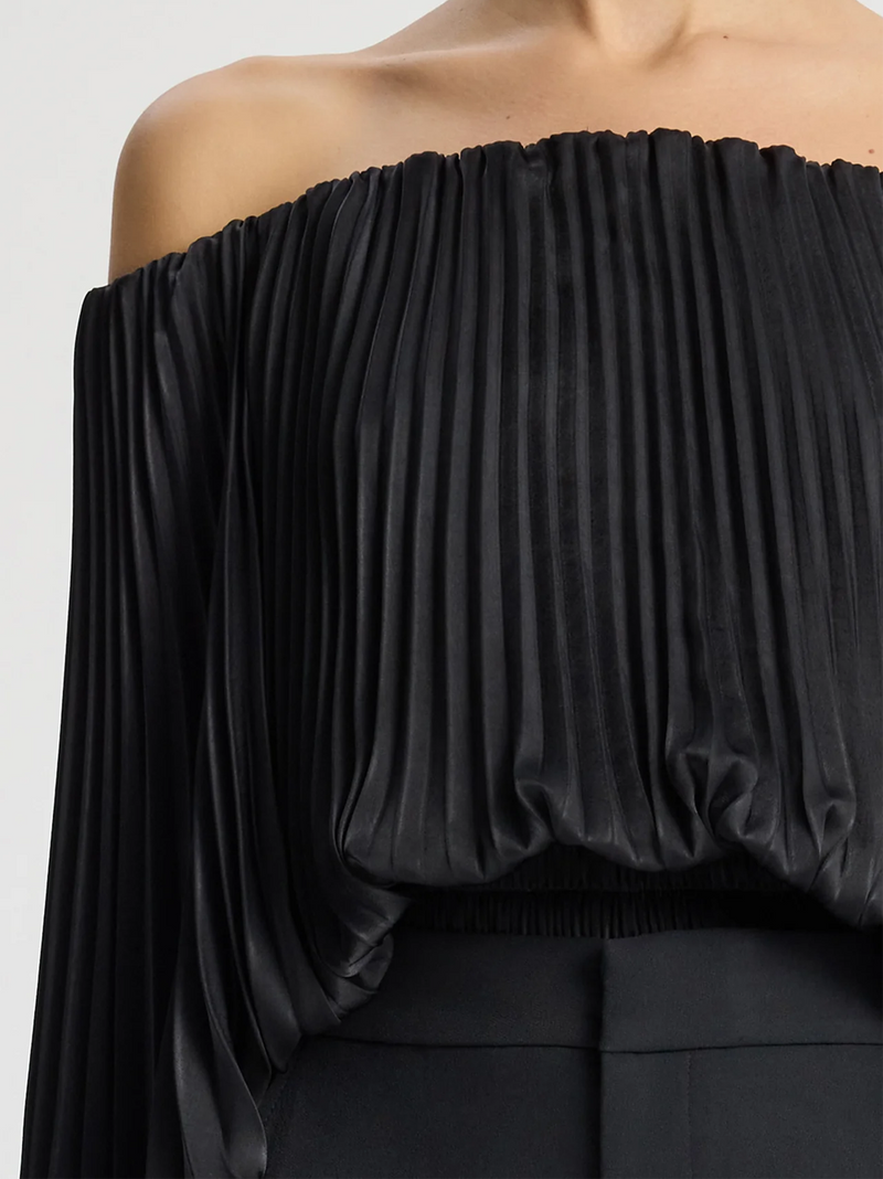 Sienna Satin Pleated Off Shoulder Top