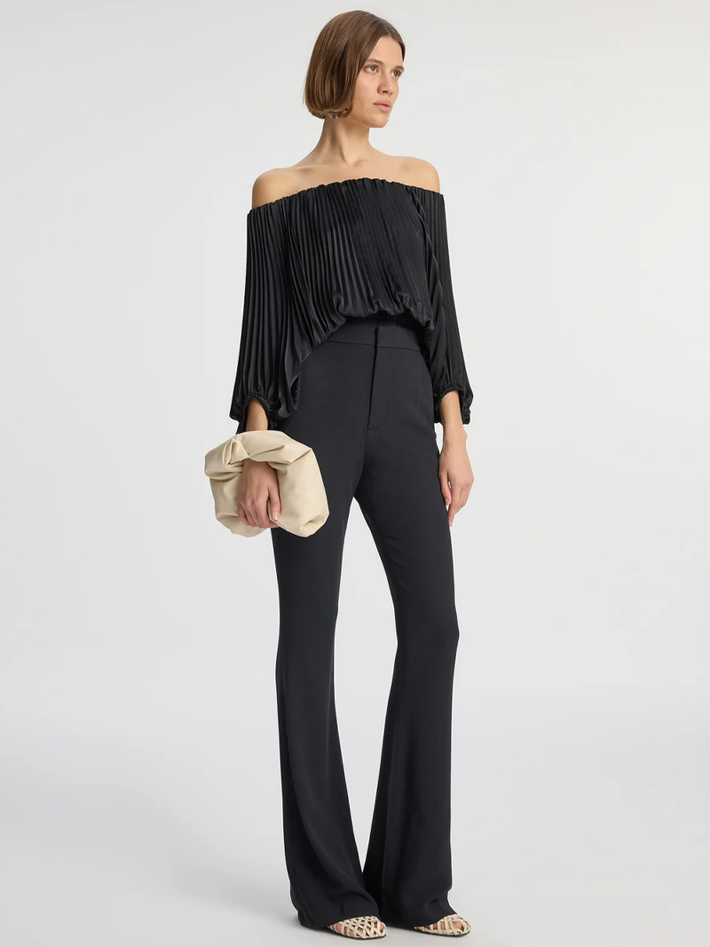 Sienna Satin Pleated Off Shoulder Top