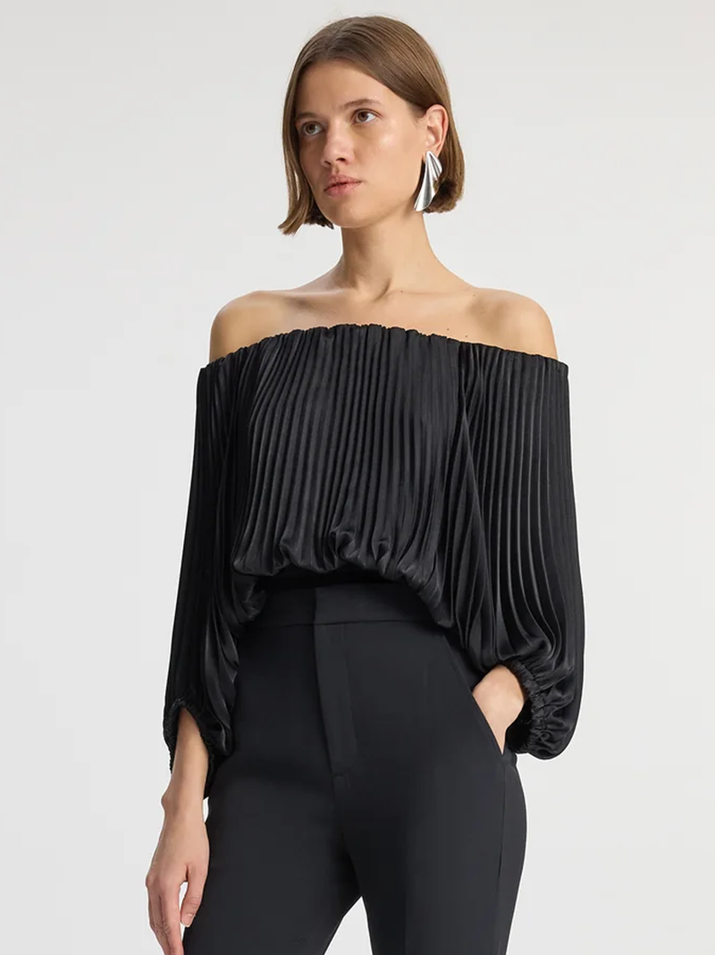 Sienna Satin Pleated Off Shoulder Top