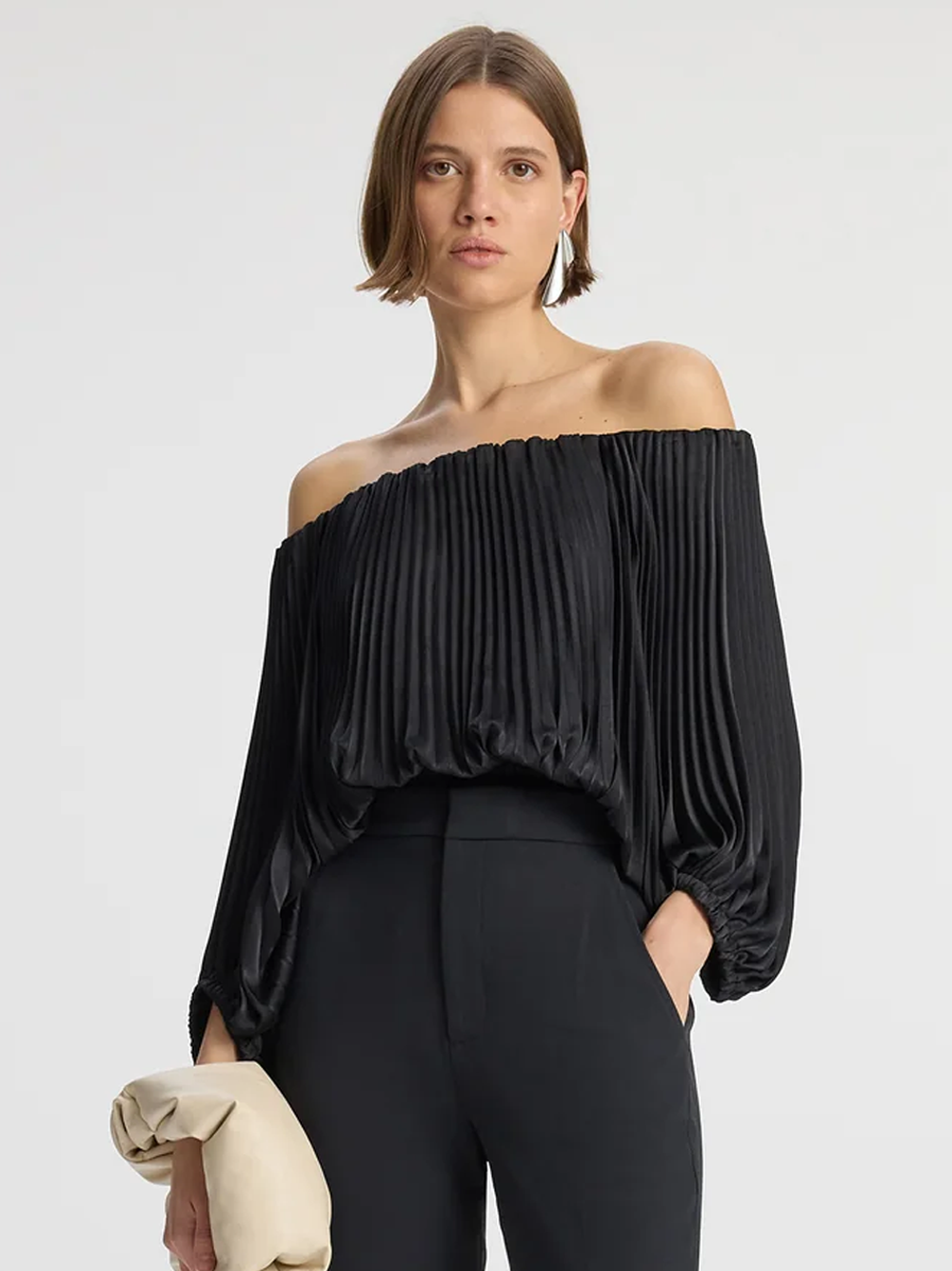 Sienna Satin Pleated Off Shoulder Top