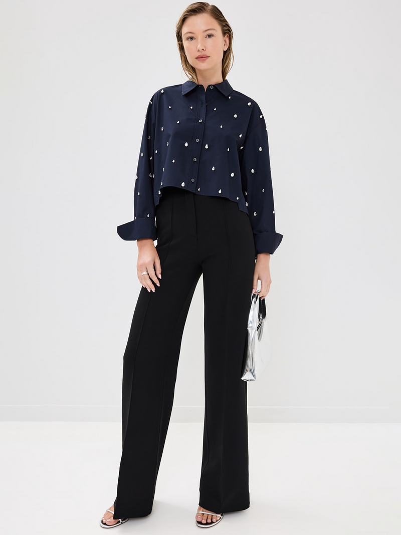 Mackie Embellished Cropped Shirt in Maritime Navy