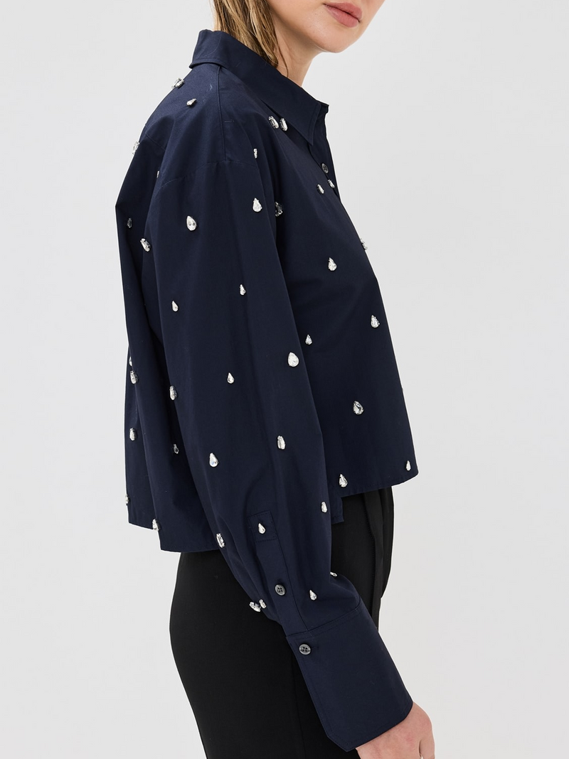 Mackie Embellished Cropped Shirt in Maritime Navy