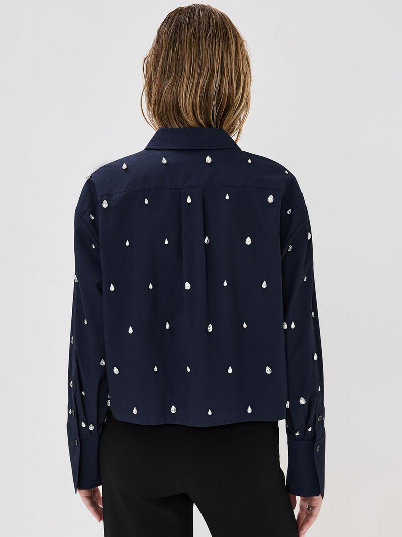 Mackie Embellished Cropped Shirt in Maritime Navy