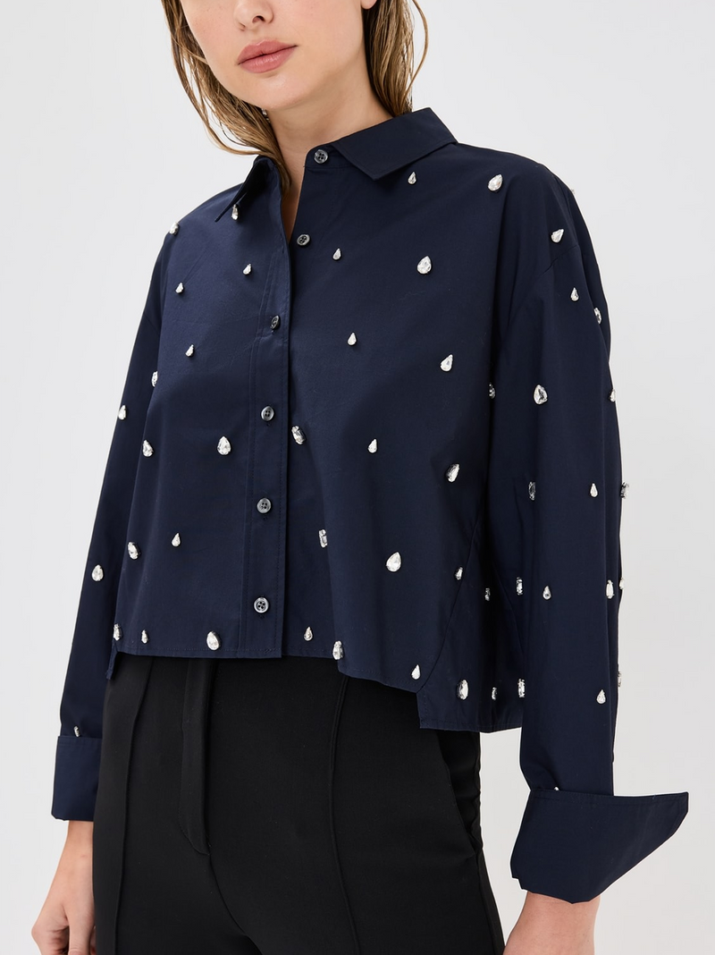 Mackie Embellished Cropped Shirt in Maritime Navy