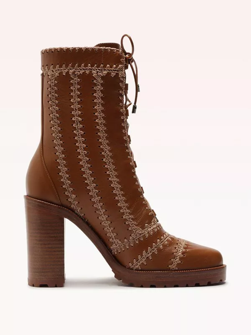 Regina Crochet Leather Combat Booties