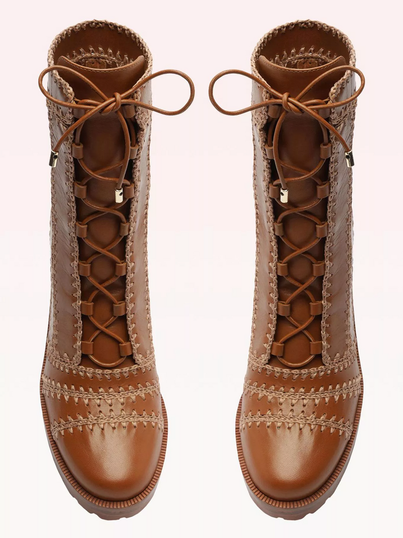 Regina Crochet Leather Combat Booties