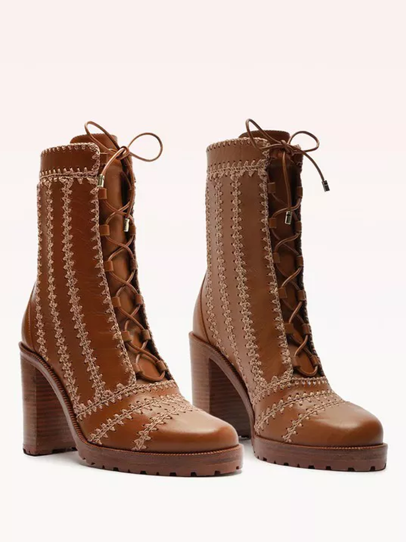 Regina Crochet Leather Combat Booties