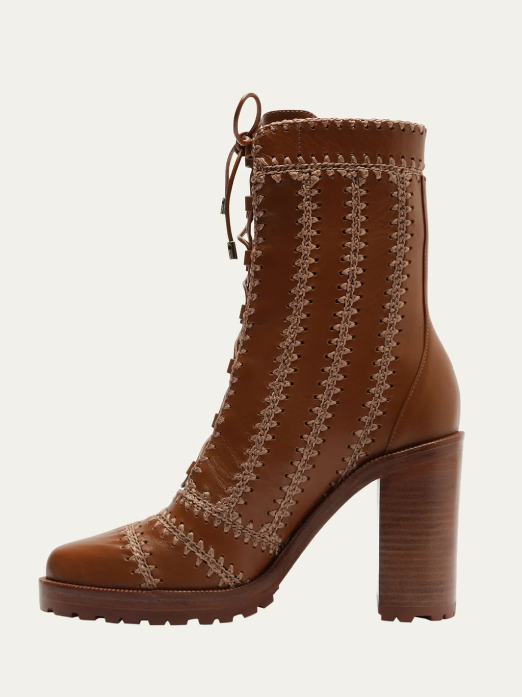 Regina Crochet Leather Combat Booties