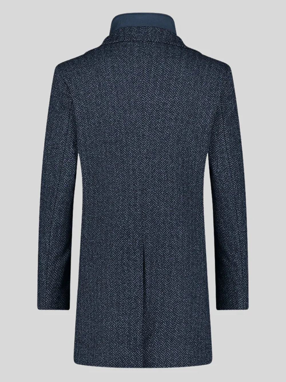 Herringbone Wool Top Collared Inlay Coat in Navy