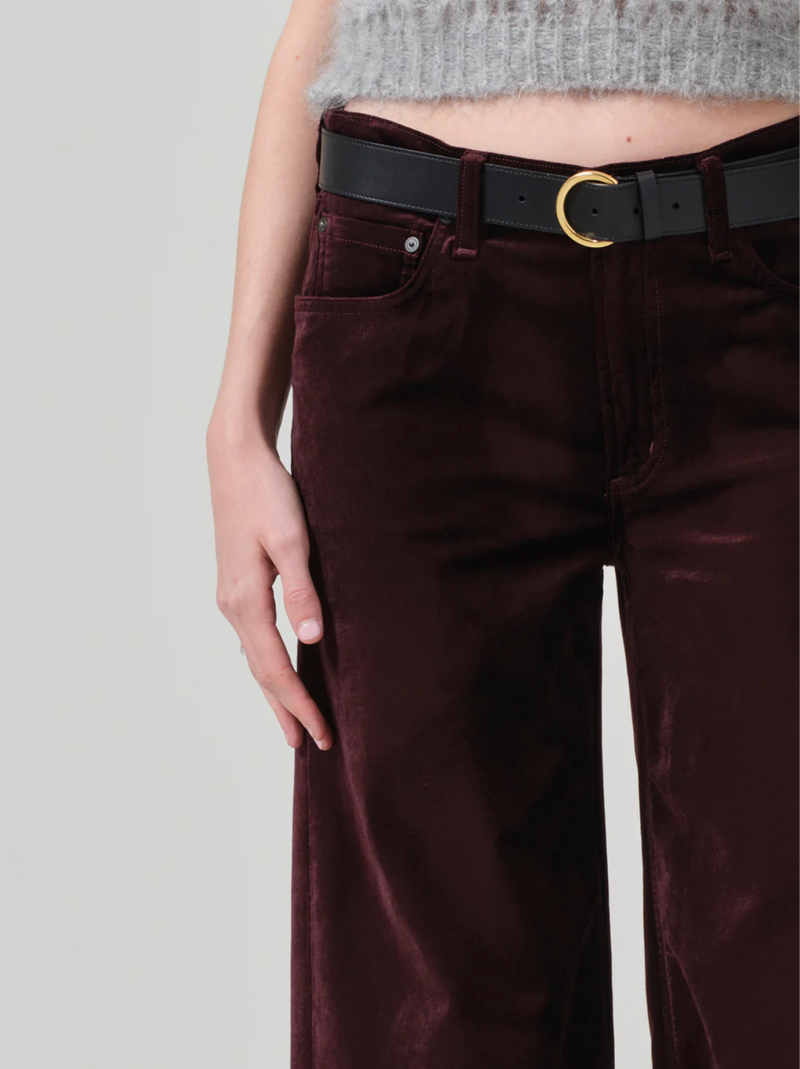 Lolli Mid Rise Baggy Velvet In Burgundy