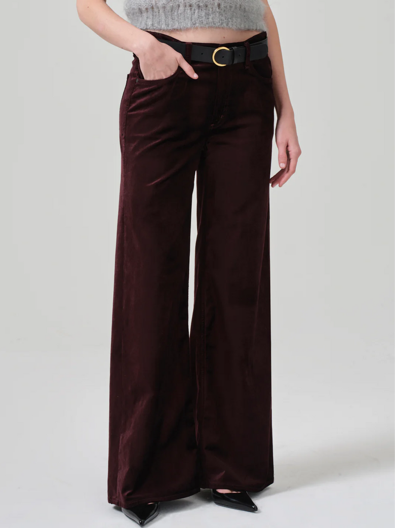 Lolli Mid Rise Baggy Velvet In Burgundy