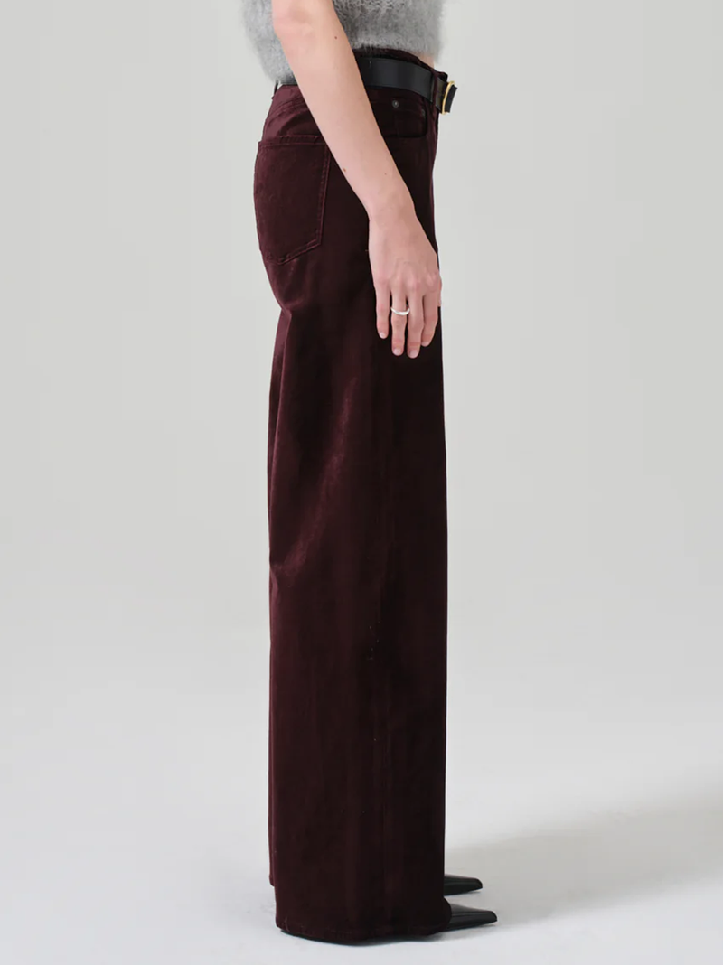 Lolli Mid Rise Baggy Velvet In Burgundy