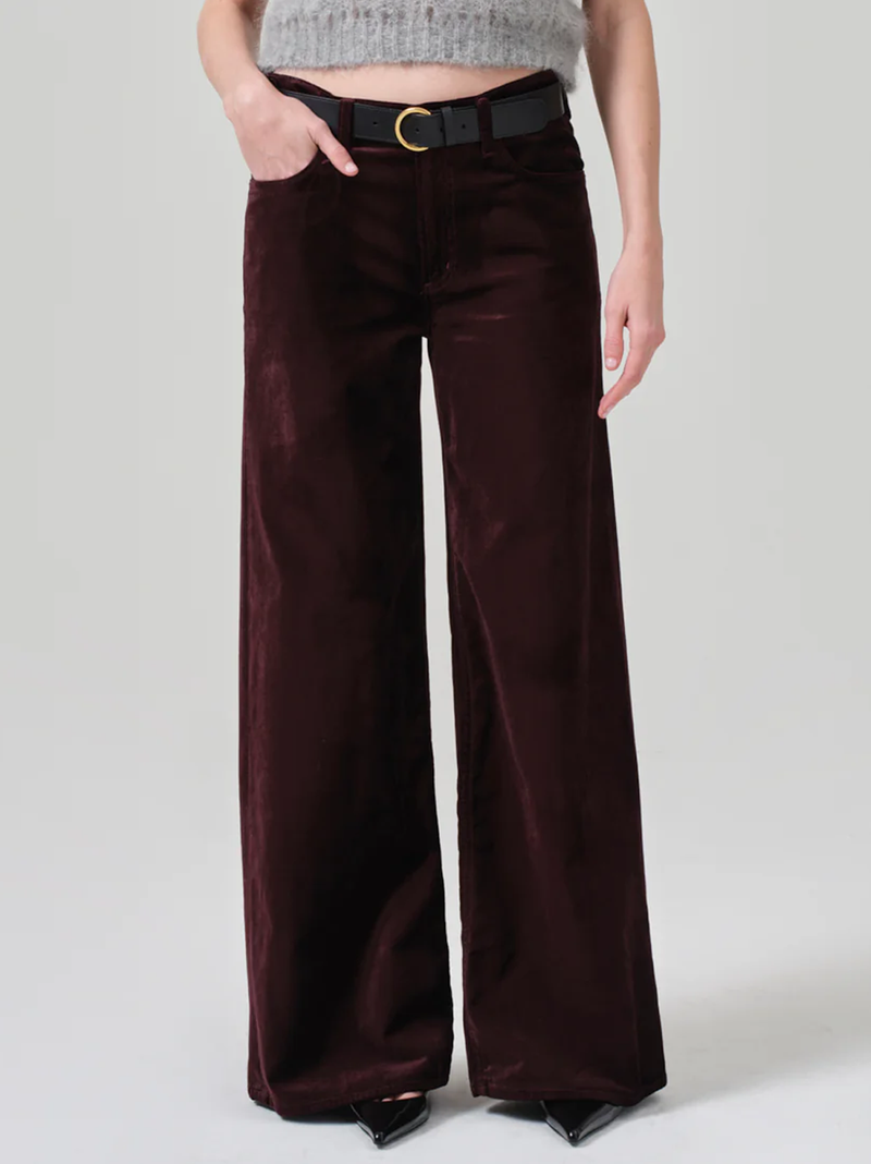 Lolli Mid Rise Baggy Velvet In Burgundy