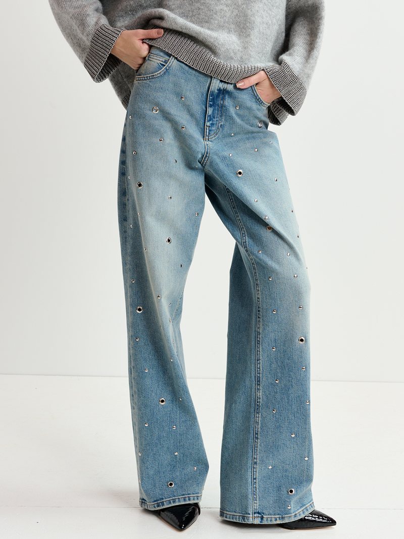 Garment Eyelet-Embellished Jeans