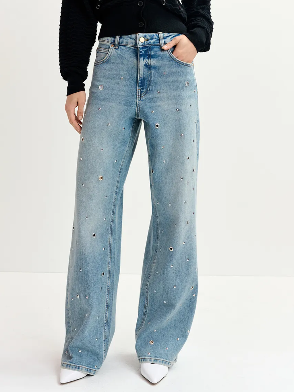 Garment Eyelet-Embellished Jeans