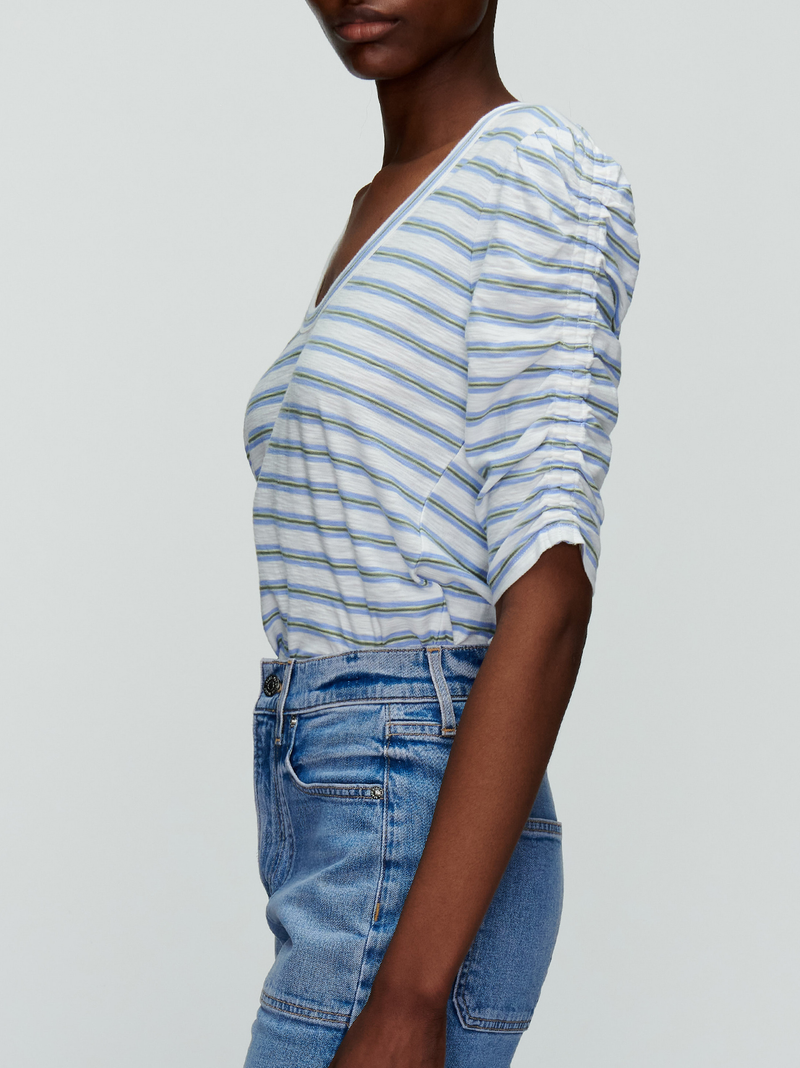 Netto Stripe Ruched-Sleeve Tee