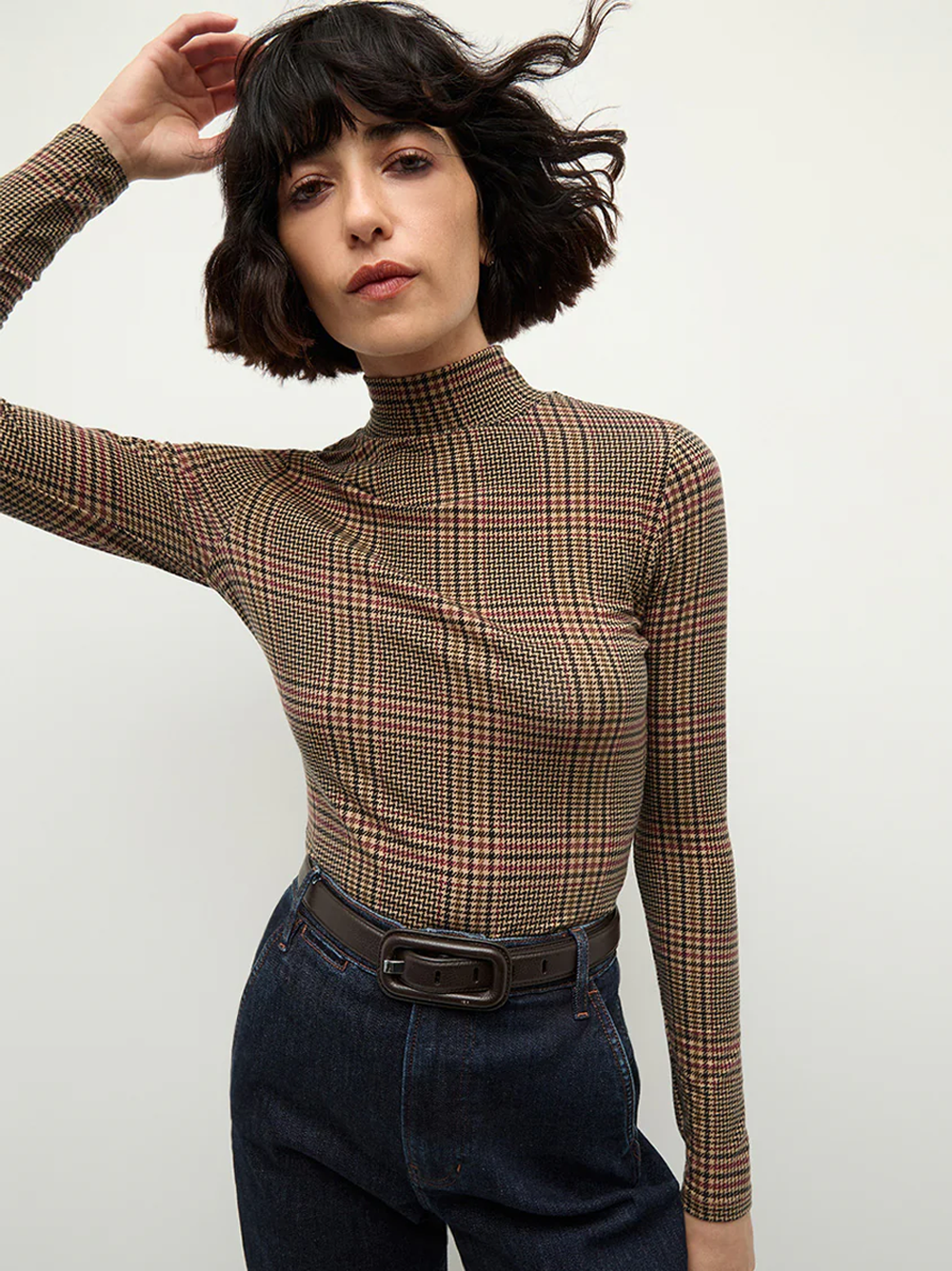 Nate Plaid Turtleneck Top