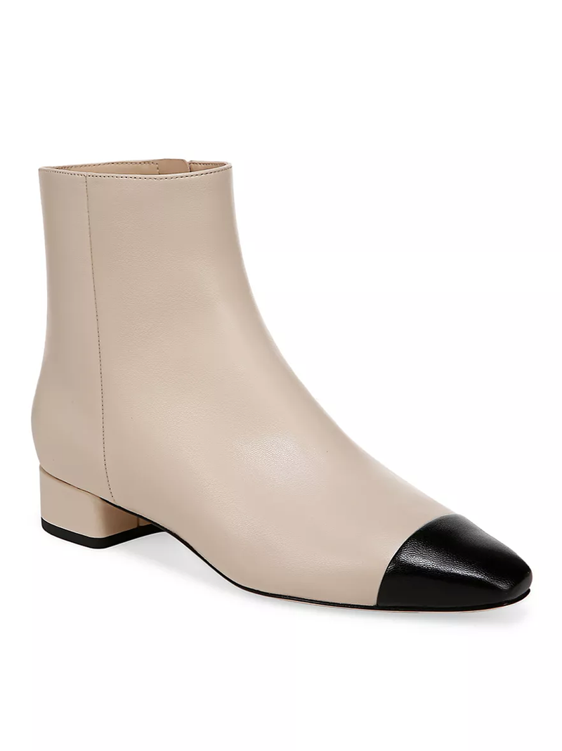 Cecile Cap Toe Bootie in Ecru/Black