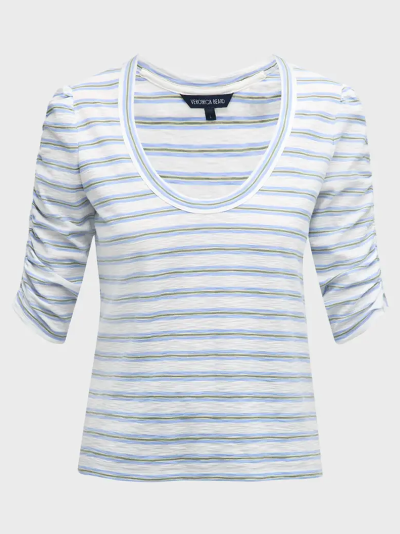 Netto Stripe Ruched-Sleeve Tee