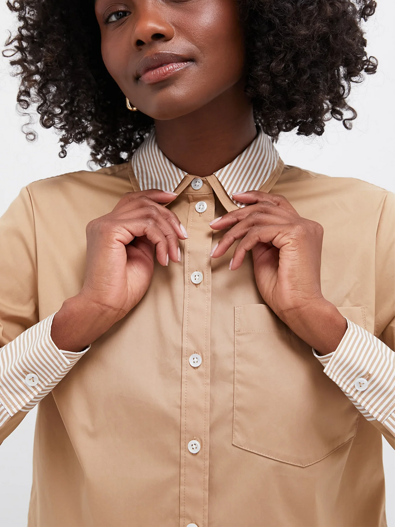 Khaki Maia Top Double Collar Shirt