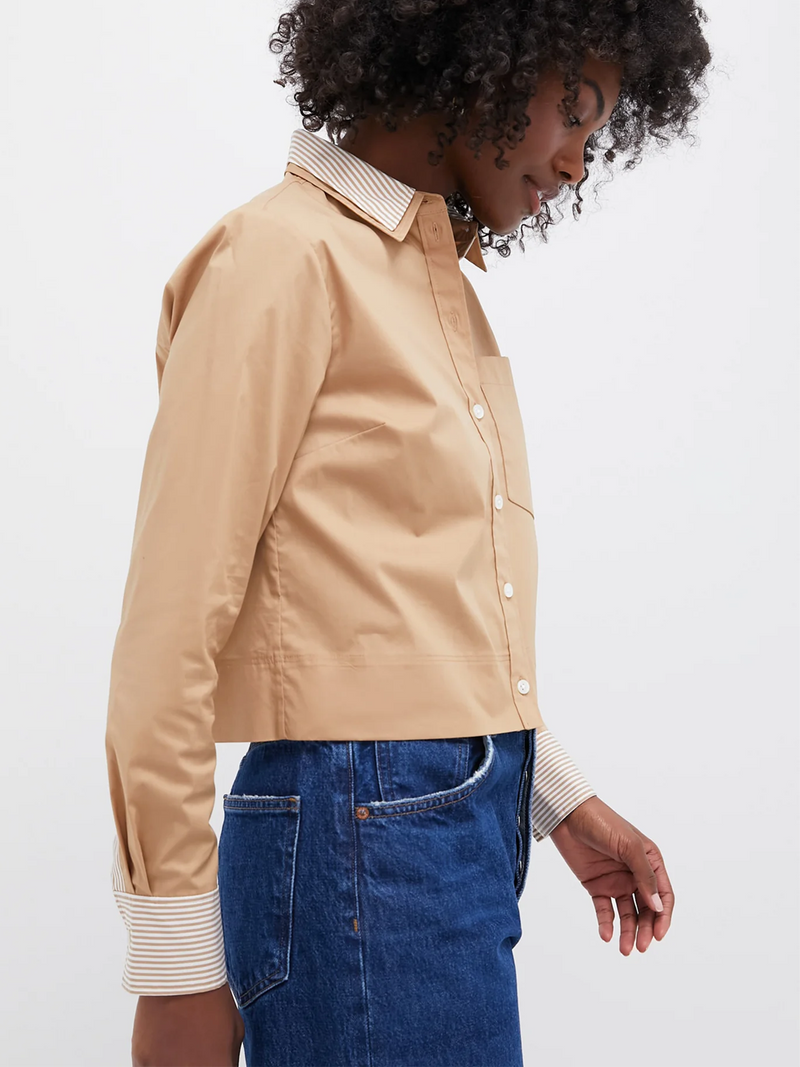 Khaki Maia Top Double Collar Shirt