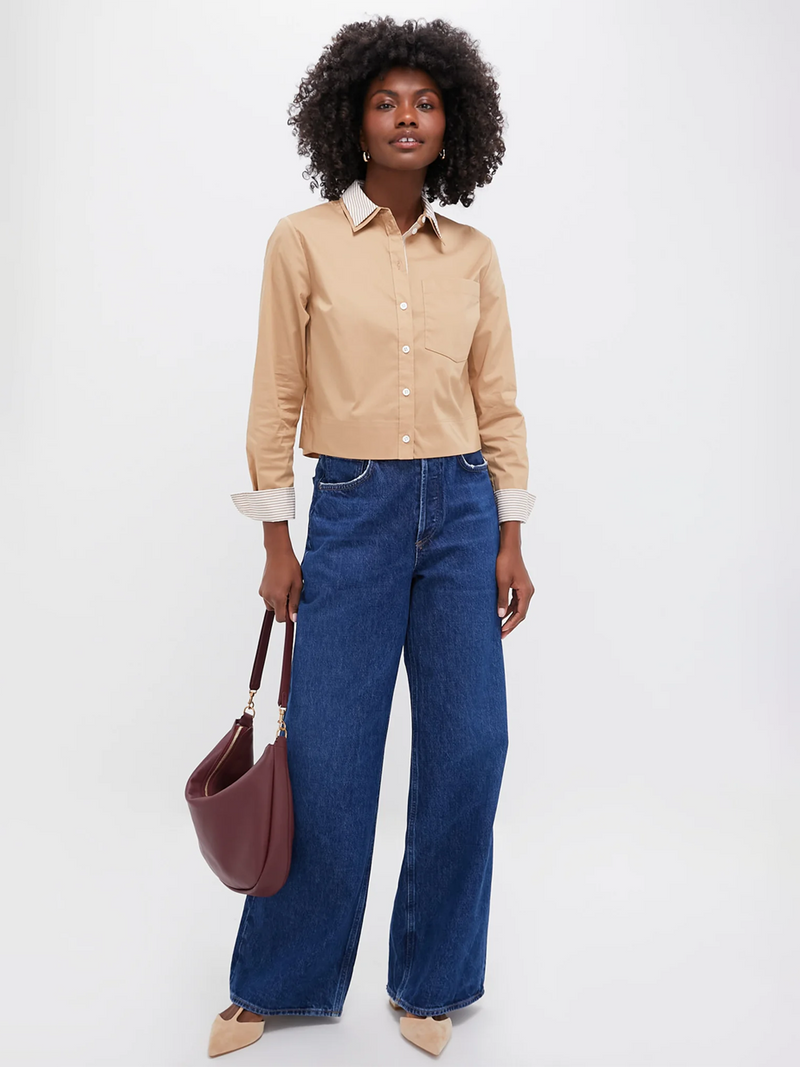 Khaki Maia Top Double Collar Shirt