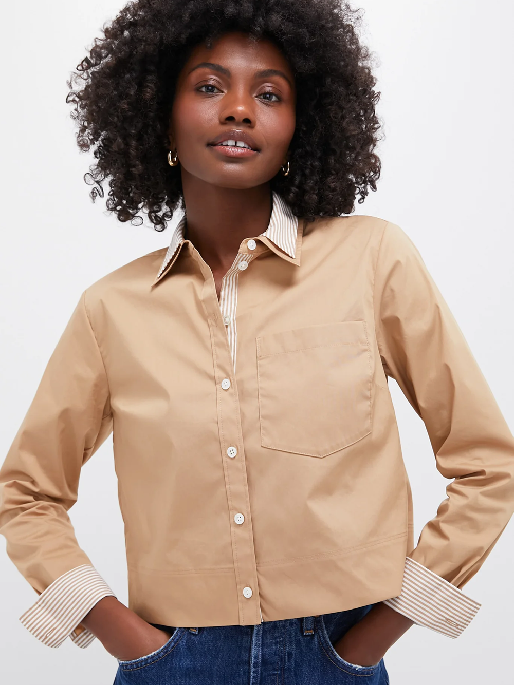 Khaki Maia Top Double Collar Shirt