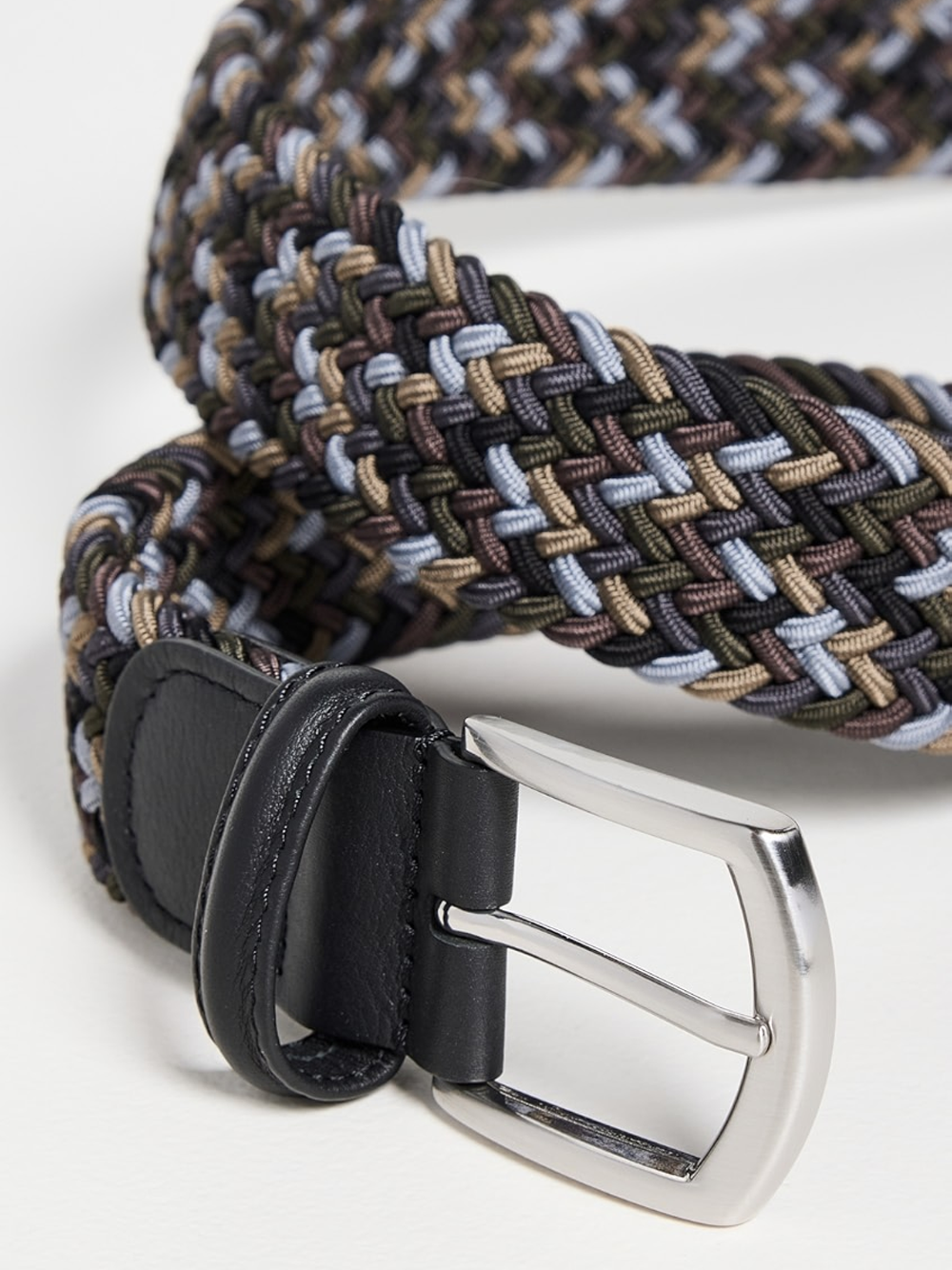 Braided Belt in Black Khaki Multi