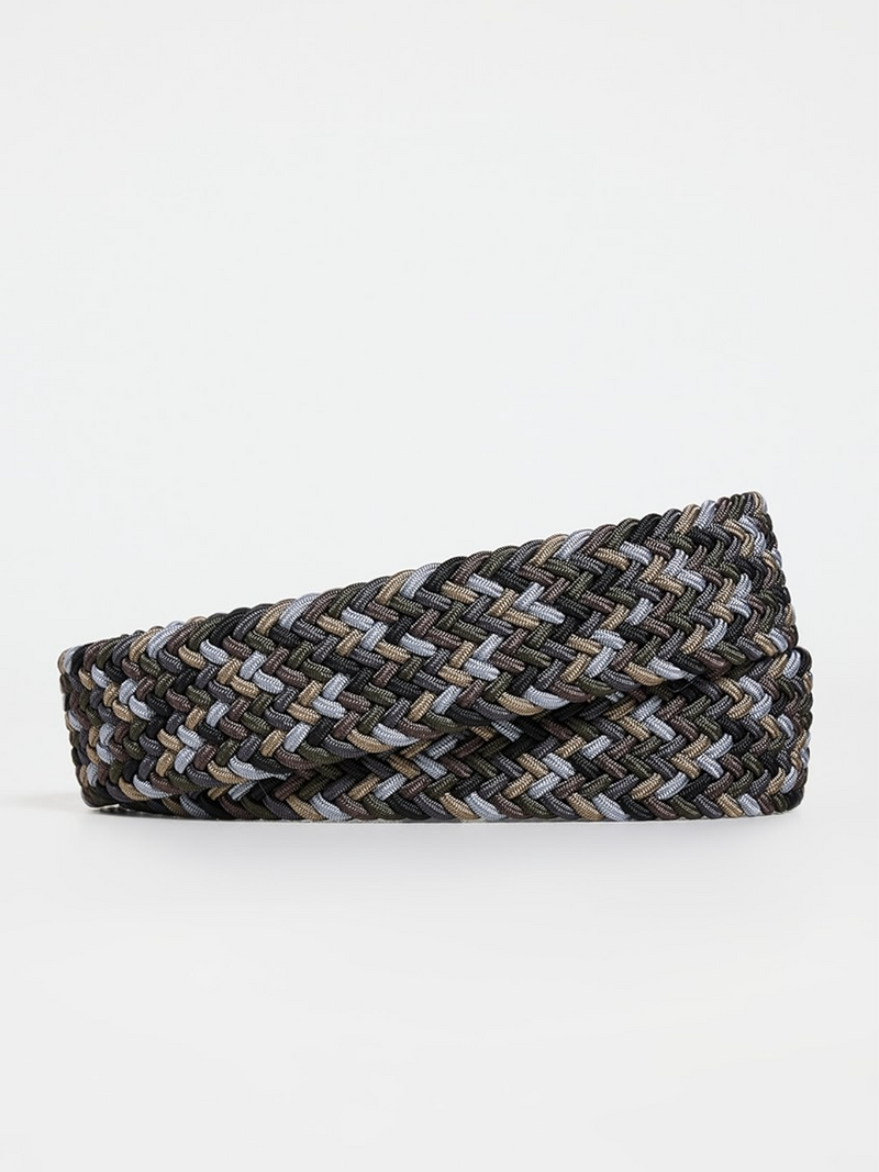 Braided Belt in Black Khaki Multi