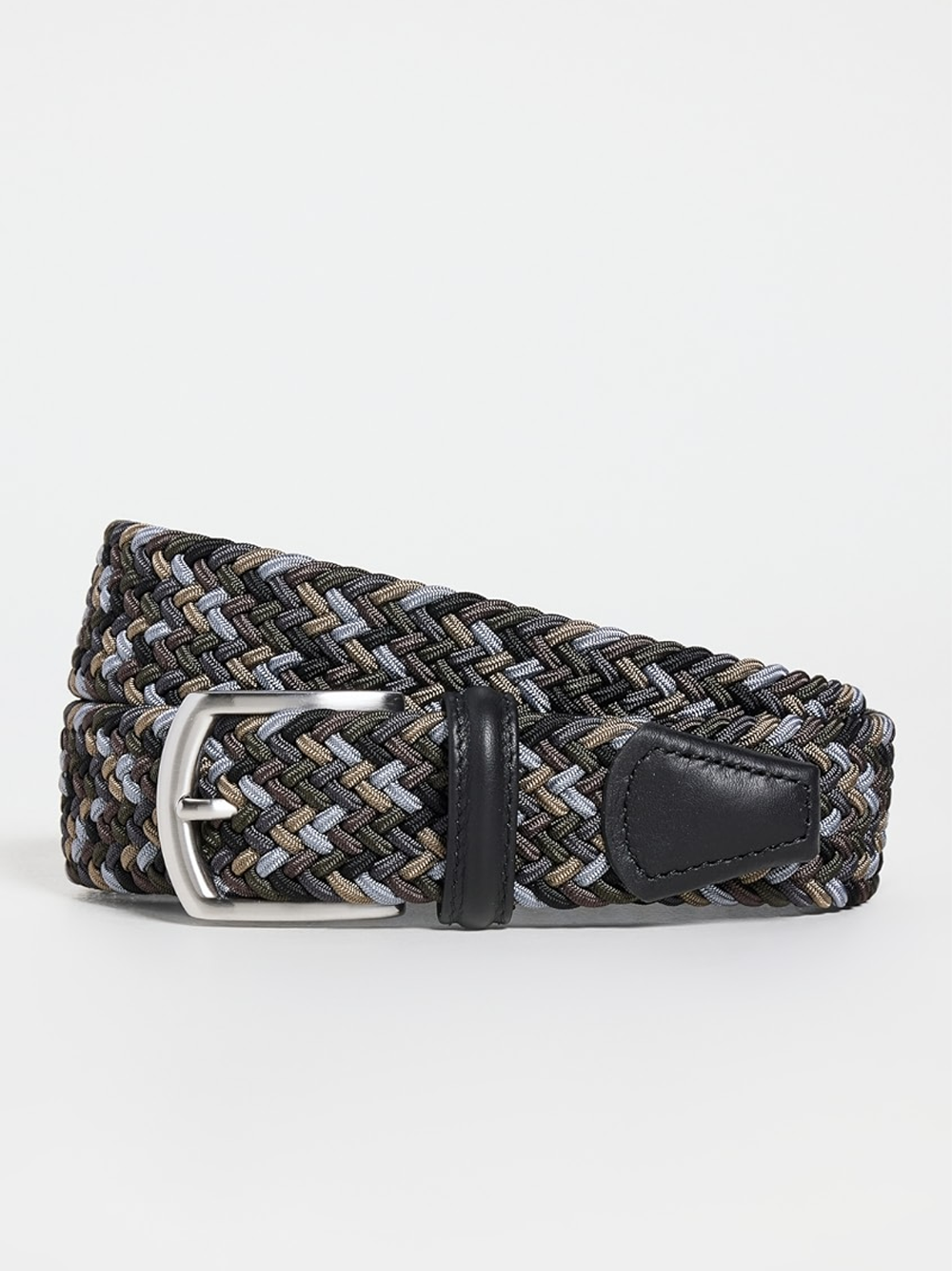 Braided Belt in Black Khaki Multi