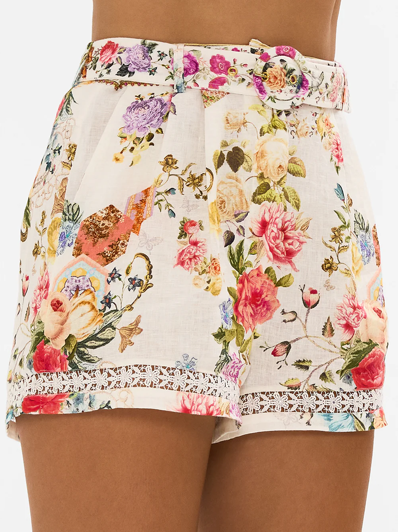 High Waisted Shorts With Lace Insert