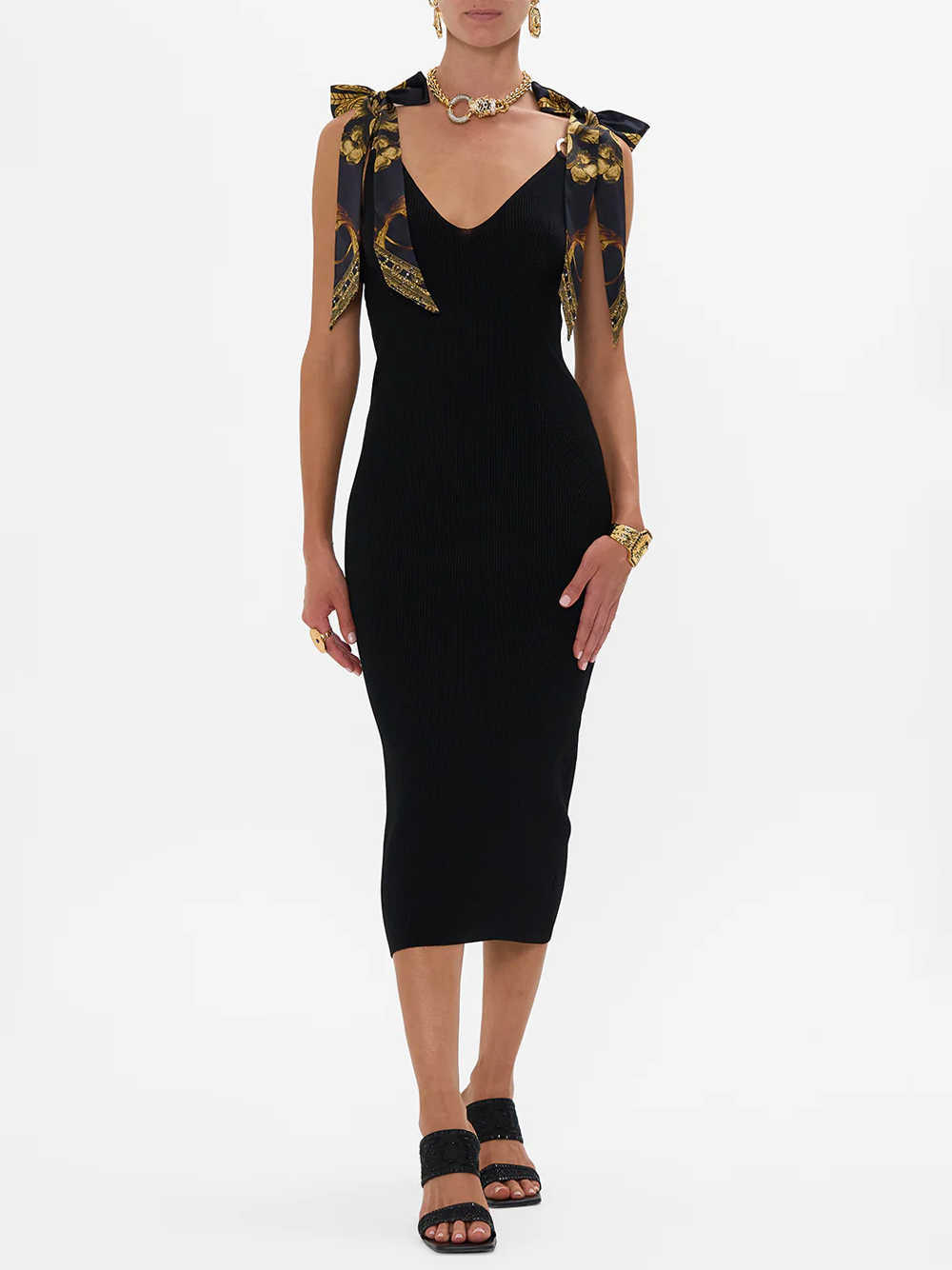 Era Of Empires Long Knit Dress With Silk Ties