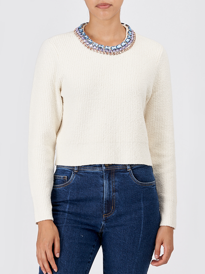 Claudine Embellished Sweater in Ivory