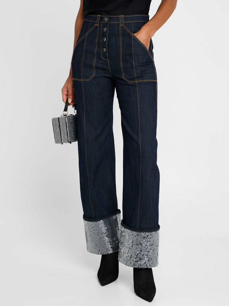 Benji Sequin Cuffed Denim Pants