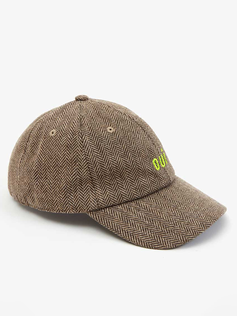 Wool Baseball Hat in Taupe & Oui Neon Yellow Embroidery