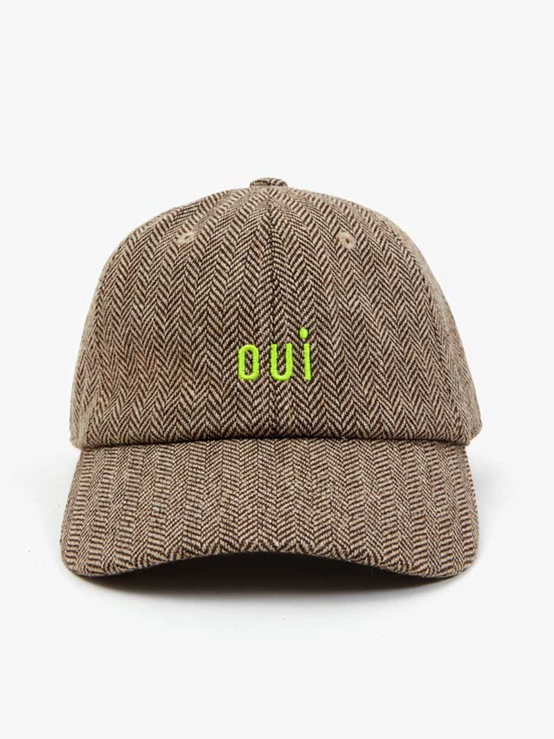 Wool Baseball Hat in Taupe & Oui Neon Yellow Embroidery