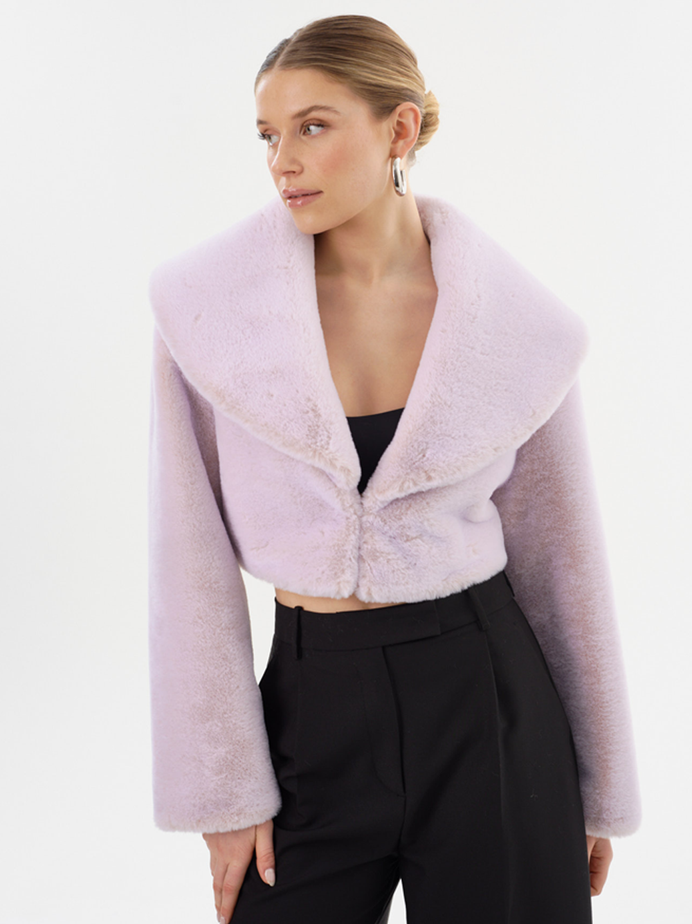 Danika Faux Fur Crop Jacket in Frosted Pink