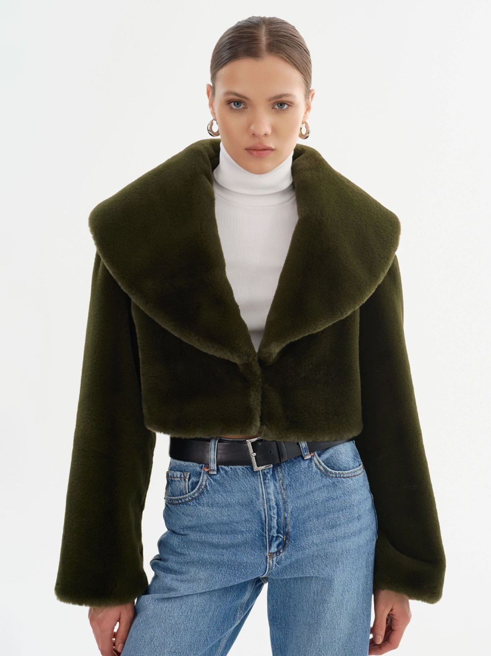 Danika Faux Fur Crop Jacket in Dark Olive