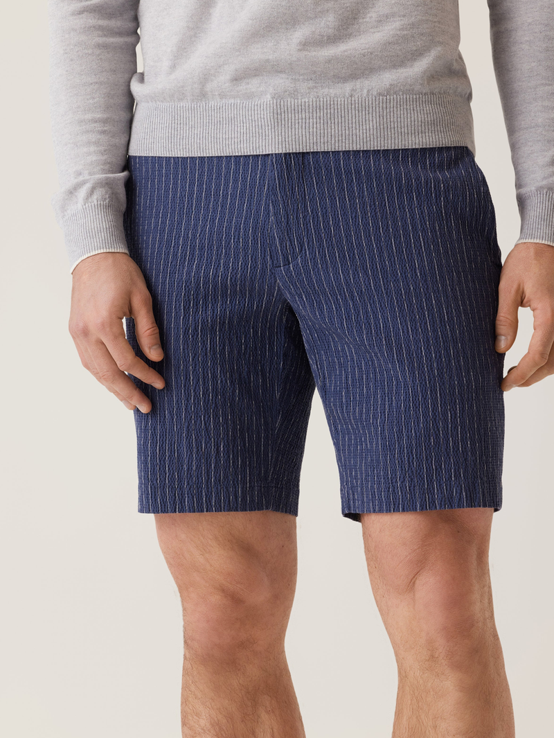 Oasis Bermuda In Seersucker Indigo Heather Pinstripe