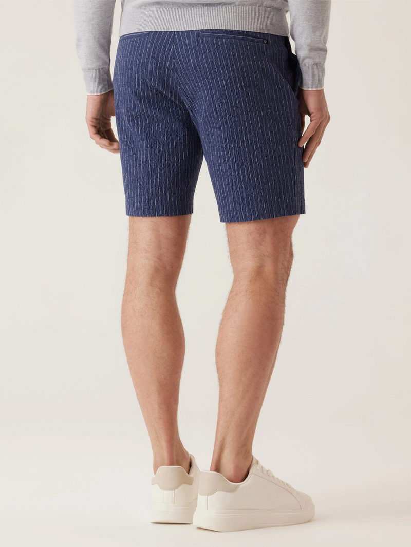 Oasis Bermuda In Seersucker Indigo Heather Pinstripe