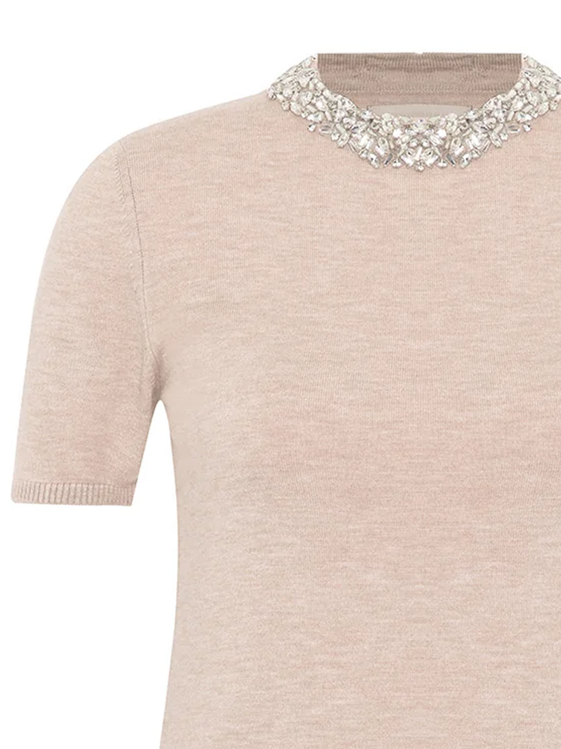 Nomia Embellished Knit Tee in Ivory