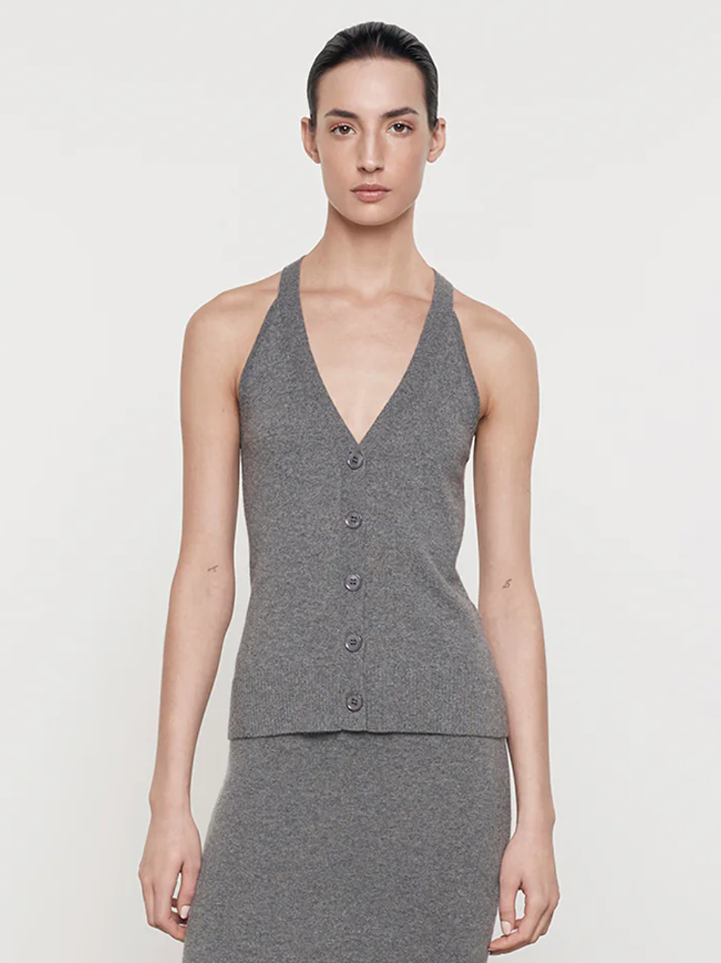 Cashmere V-Neck Halter Cardigan in Thunder