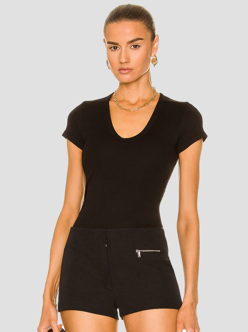 Supima Cotton Cap Sleeve U Tee in Black