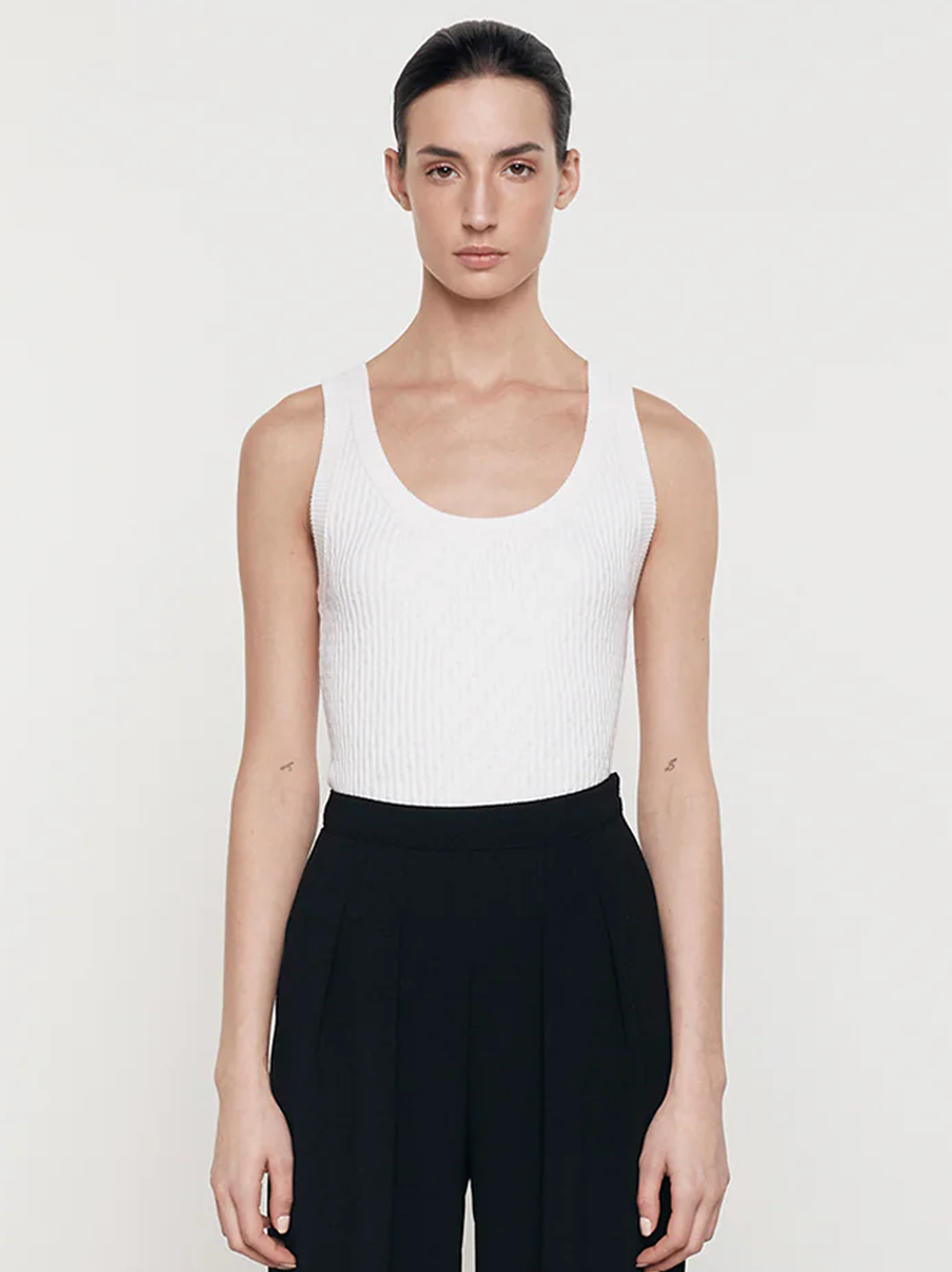 Cashmere Cotton Pointelle Tank in White