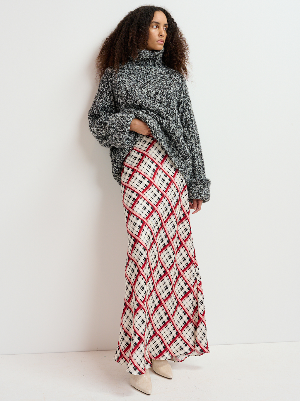 Gosha Checked Satin Maxi Skirt