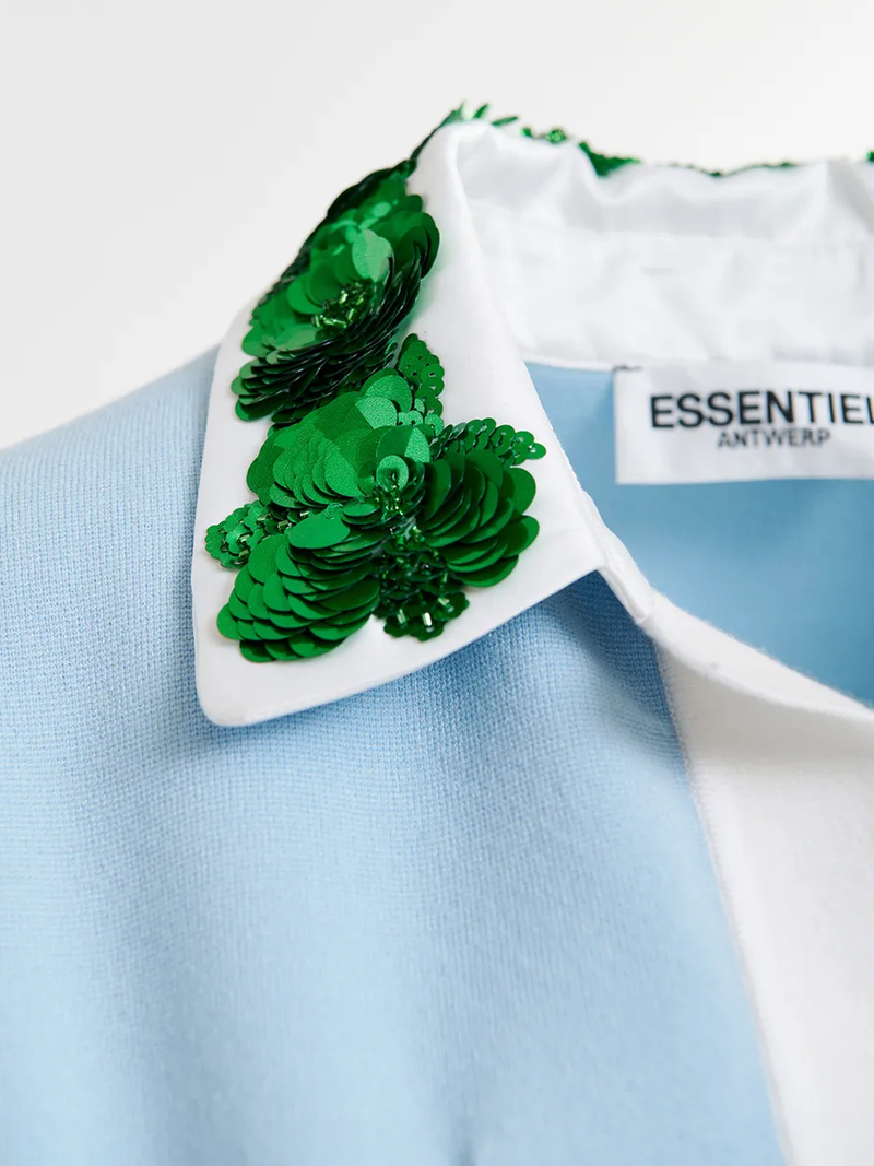 Hoiseau Embroidered Polo in Aqua Blue